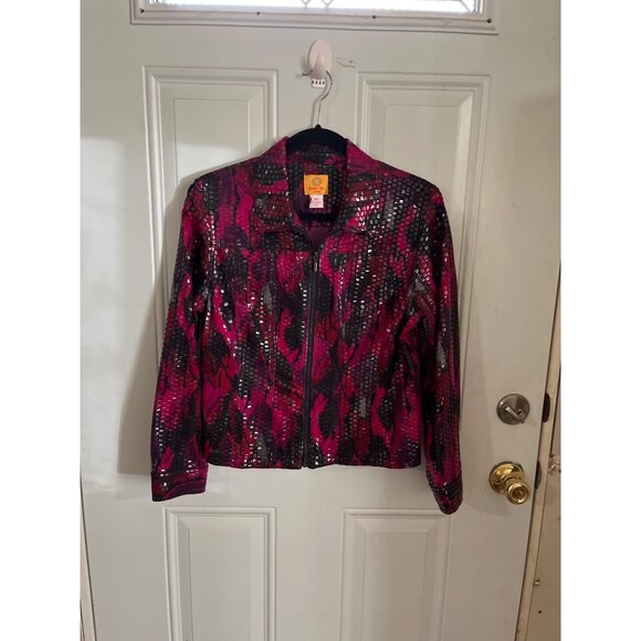 Ruby Rd. pink black sequined zip front dress jacket size 12P - Picture 1 of 9